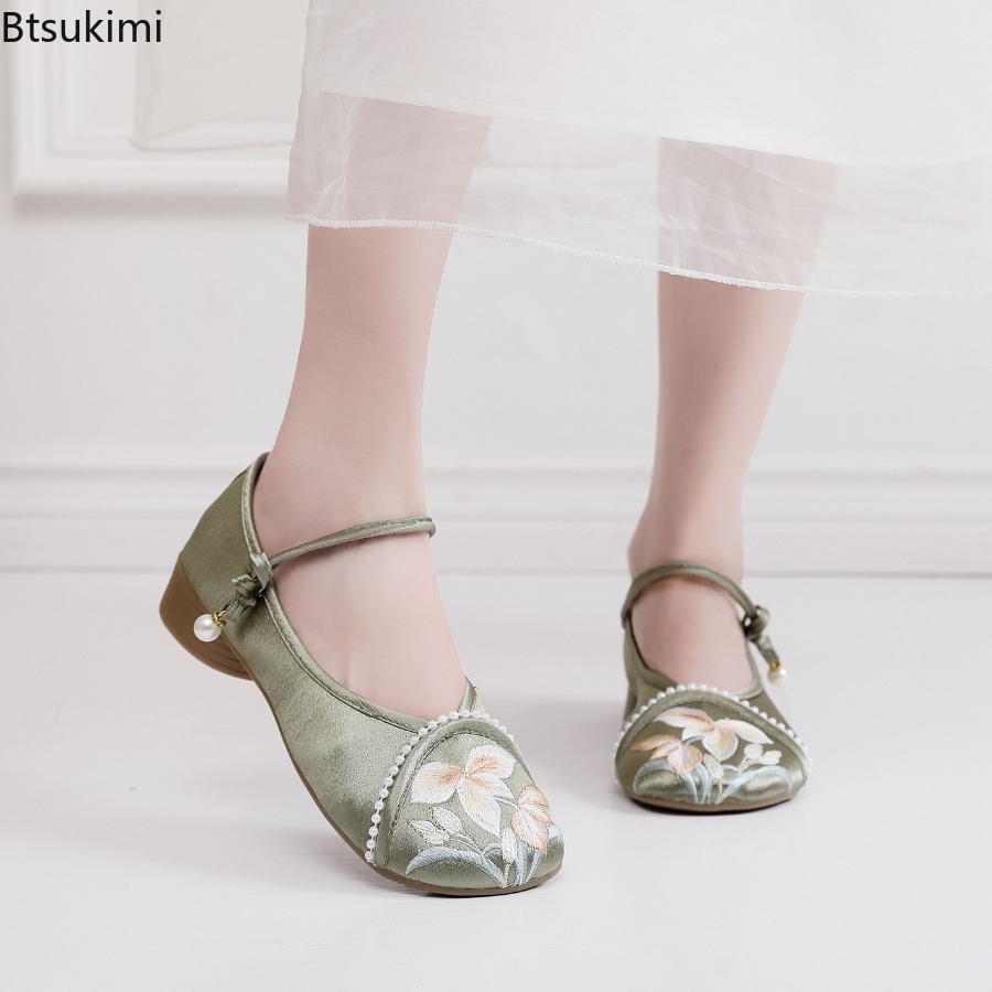Ethnic And Fashion - แฟชั่นปักลายสไตล์จีนรองเท้าส้นเตี้ยผู้หญิงรองเท้าลำลองสุภาพสตรีรองเท้าเดี่ยวสไตล์ชาติพันธุ์กี่เพ้าฮันฟู่รองเท้า