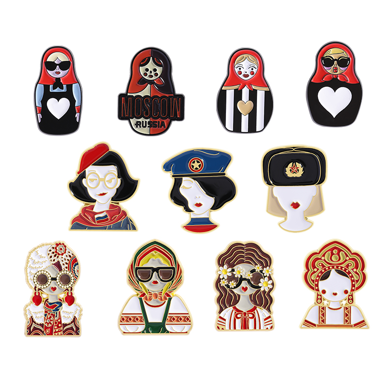 Ethnic Fashion Images - การ์ตูนสาวรัสเซียตัวละครเครื่องแต่งกายภาพเคลือบ Pins ที่กําหนดเองสไตล์ชาติพันธุ์รูปของที่ระลึกเข็มกลัด Lapel Badge เครื่องประดับของขวัญ