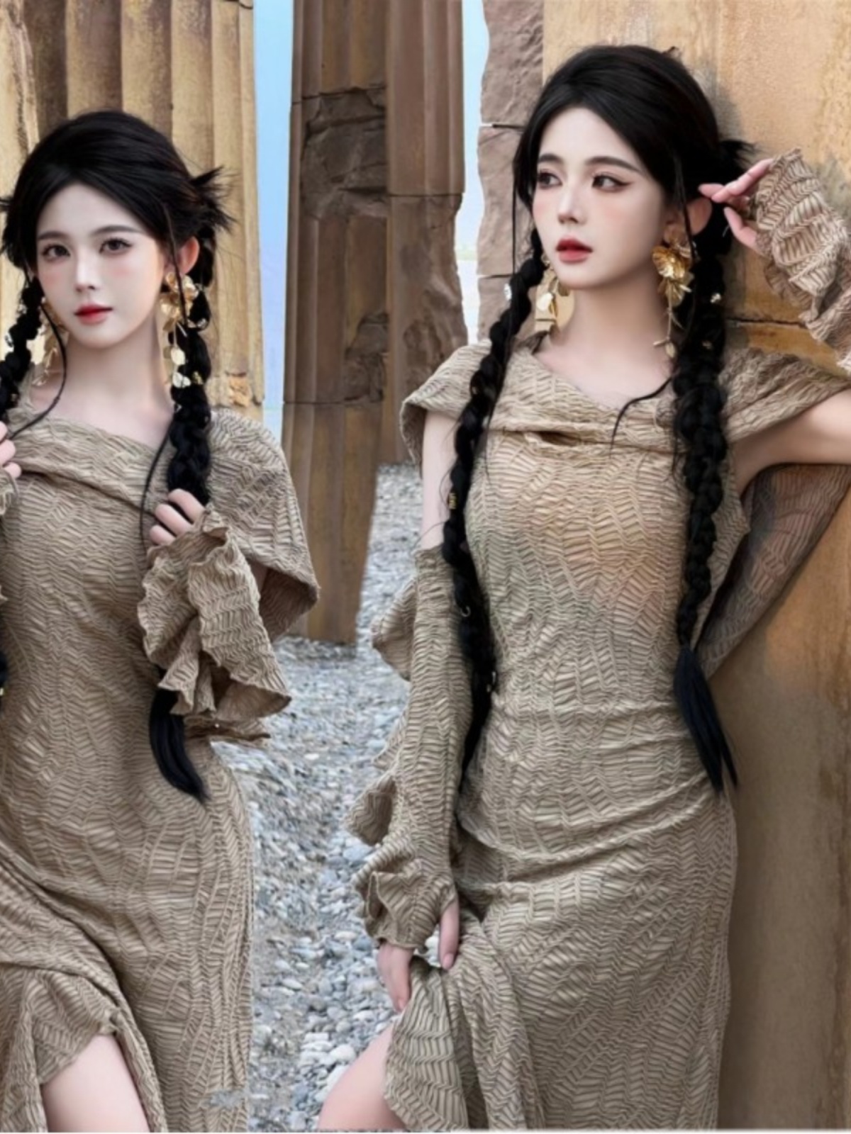 Ethnic Clothing & Online Fashion Store Khaadi Uk - ชุดเดรสยาวธีมทะเลทราย แฟชั่นผู้หญิงสไตล์ชาติพันธุ์ ชุดถ่ายภาพท่องเที่ยว เสื้อผ้าสาวแซ่บ ชุดแสดงบนเวที